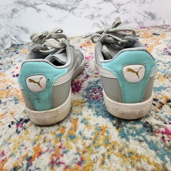 Puma Gray & Teal Leather Casual Lace Up Sneaker Size 6 - Picture 6 of 10
